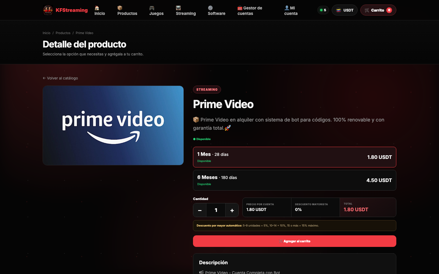 Ficha de producto de kfstreaming.com